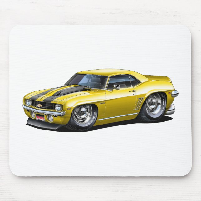 Camaro SS Gelb-Schwarzes Auto 1969 Mousepad (Vorne)