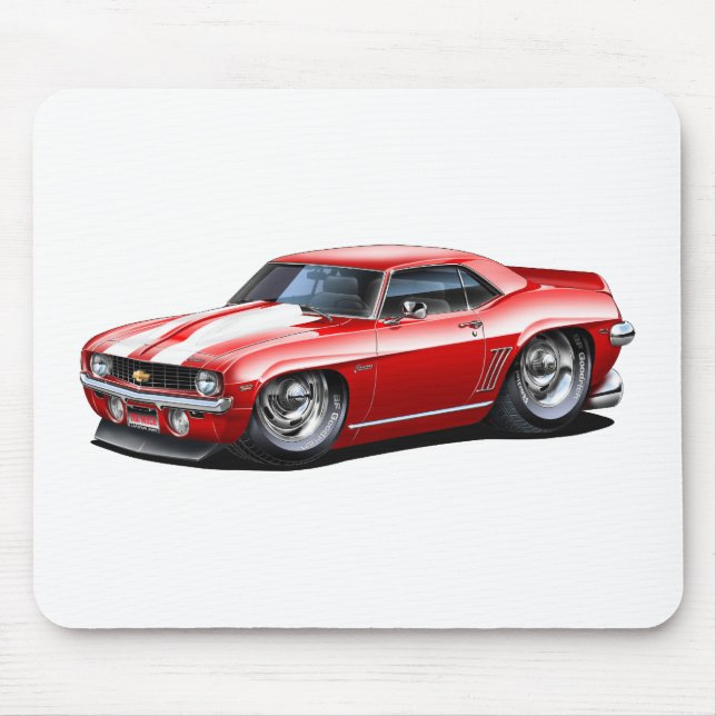 Camaro SS Rot-Weißes Auto 1969 Mousepad (Vorne)