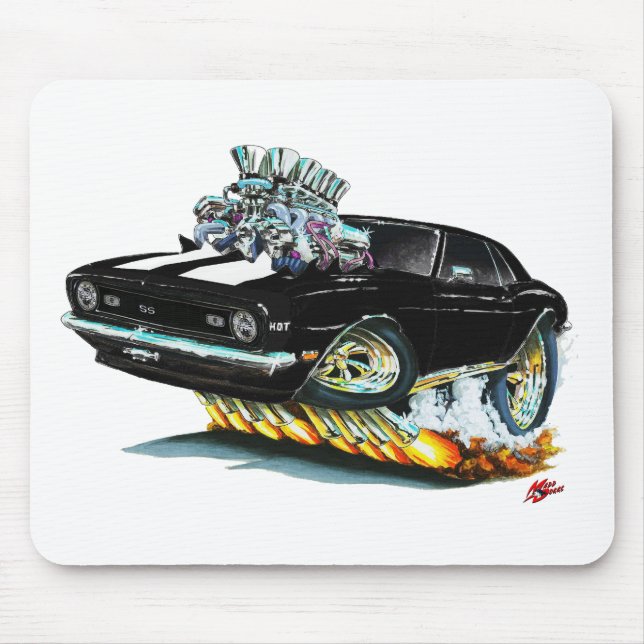 Camaro SS Schwarz-weißes Auto 1968 Mousepad (Vorne)