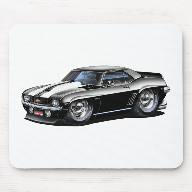 Camaro SS Schwarz-weißes Auto 1969 Mousepad (Vorne)