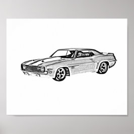 Camaro Z28 Schwarz-Weiß-Illustration Poster