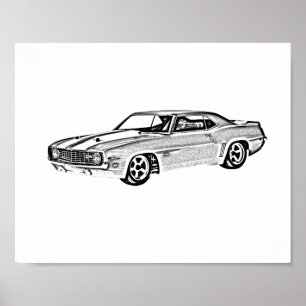 Camaro Z28 Schwarz-Weiß-Illustration Poster