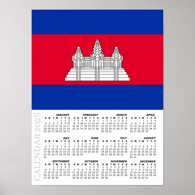 Cambodia 2026 Calendar, Large, Cambodian Flag Poster (Vorne)