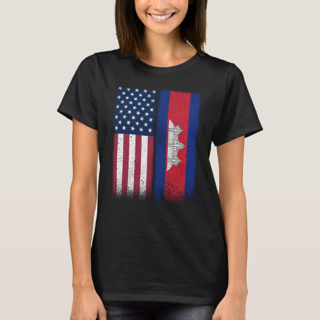 Cambodia Cambodia American Flags Proud USA Cambodi T-Shirt (Vorderseite)
