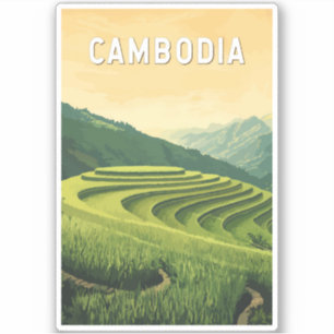 Cambodia Illustration Travel Art Vintag Aufkleber