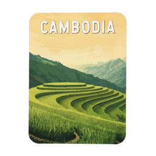 Cambodia Illustration Travel Art Vintag Magnet