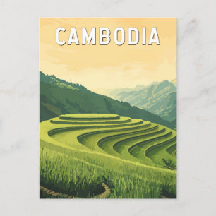 Cambodia Illustration Travel Art Vintag Postkarte