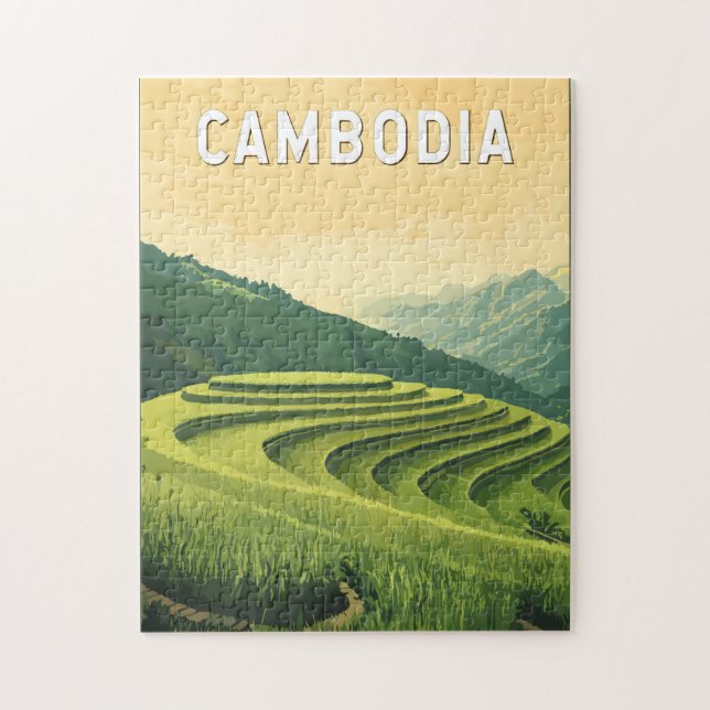 Cambodia Illustration Travel Art Vintag Puzzle (Vertikal)