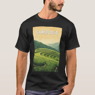 Cambodia Illustration Travel Art Vintag T-Shirt