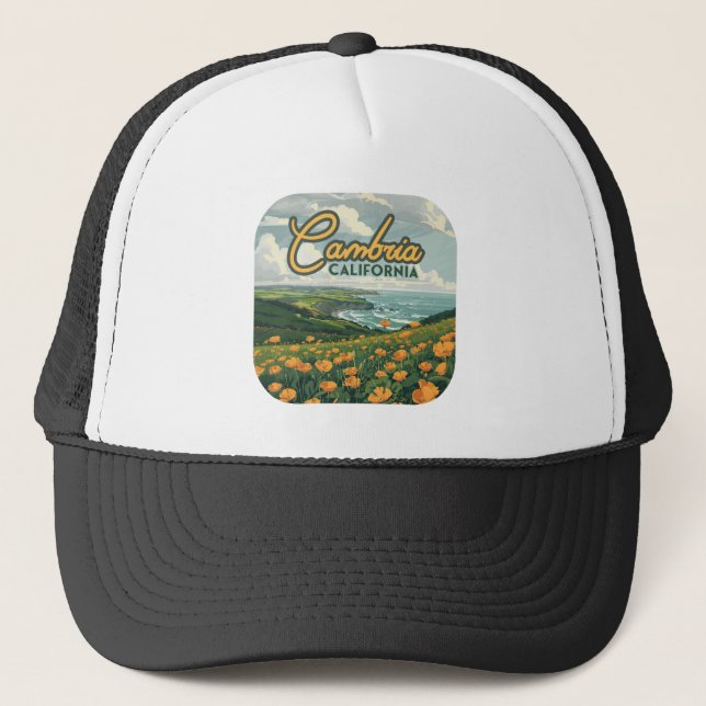 Cambria California Poppies Blume Pazifikküste Truckerkappe (Vorderseite)