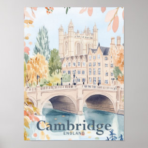 Cambridge England Aquarell Travel Illustration Poster