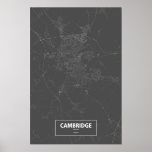 Cambridge, England (weiß auf Schwarzem) Poster