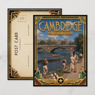 Cambridge Massachusetts Vintage Art Deco Goldenes Postkarte