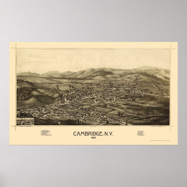Cambridge, NY Panoramic Map - 1886 Poster (Vorne)