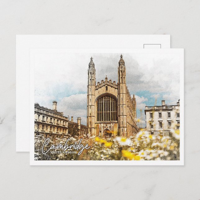 Cambridge United Kingdom Color Pencil Landschaft Postkarte (Vorne/Hinten)