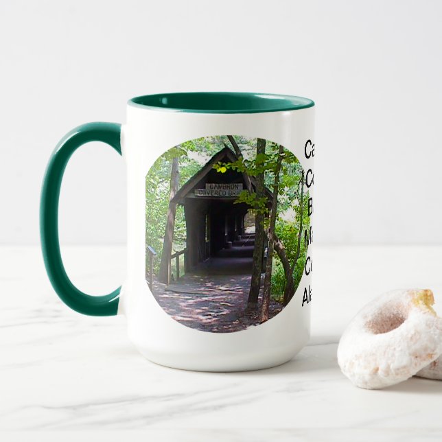 Cambron Covered Bridge, Madison Landkreis, Alabama Tasse (Mit Donut)