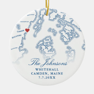 Camden Maine Map Hochzeitliches Foto Weihnachten Keramik Ornament