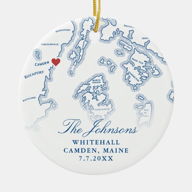 Camden Maine Map Hochzeitliches Foto Weihnachten Keramik Ornament (Vorne)