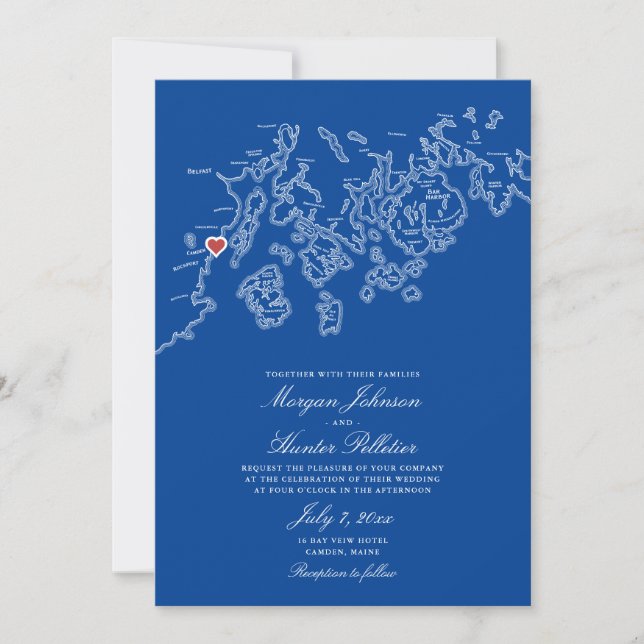 Camden Maine Map Wedding Invitation - Penobscot Einladung (Vorderseite)
