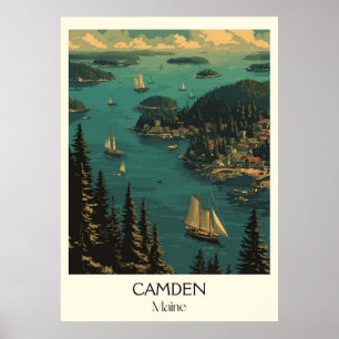 Camden Maine Vintag Harbour Windjammer Art Poster