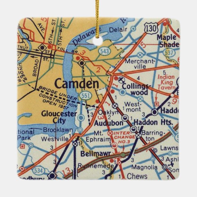 Camden NJ 50's Map Keramikornament (Rückseite)