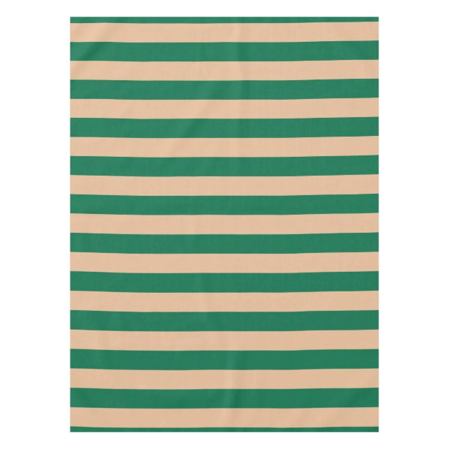 Camel Beige & Classic Green Stripe Tischdecke (Vorderseite)