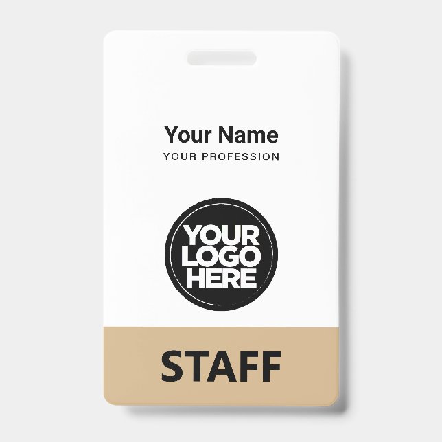 Camel Beige Employee Name Business Logo Qr Code Ausweis (Vorderseite)