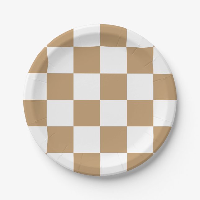 Camel Brown/White Checkered Pappteller (Vorderseite)