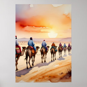 Camel Caravan in der Wüste, Boho Reiselandschaft Poster