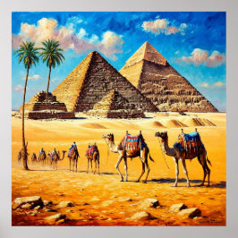 Camel Caravan überquert ägyptische Wüstenpyramiden Poster