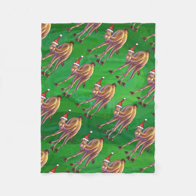 Camel Christmas auf Green Fleecedecke (Vorderseite)
