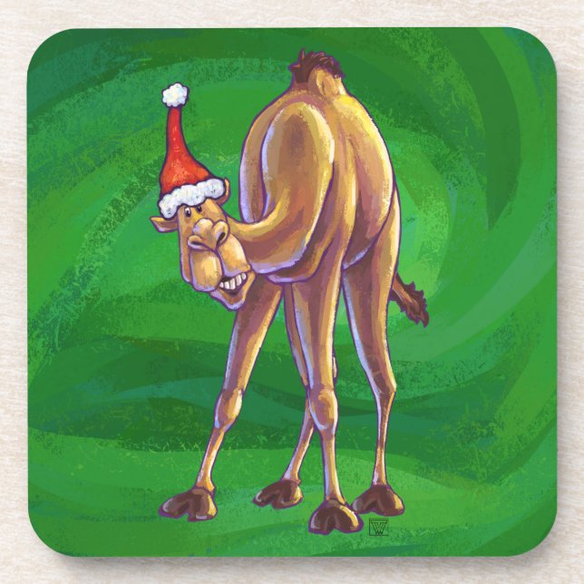 Camel Christmas auf Green Getränkeuntersetzer (Vorderseite)