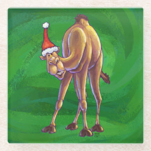 Camel Christmas auf Green Glasuntersetzer