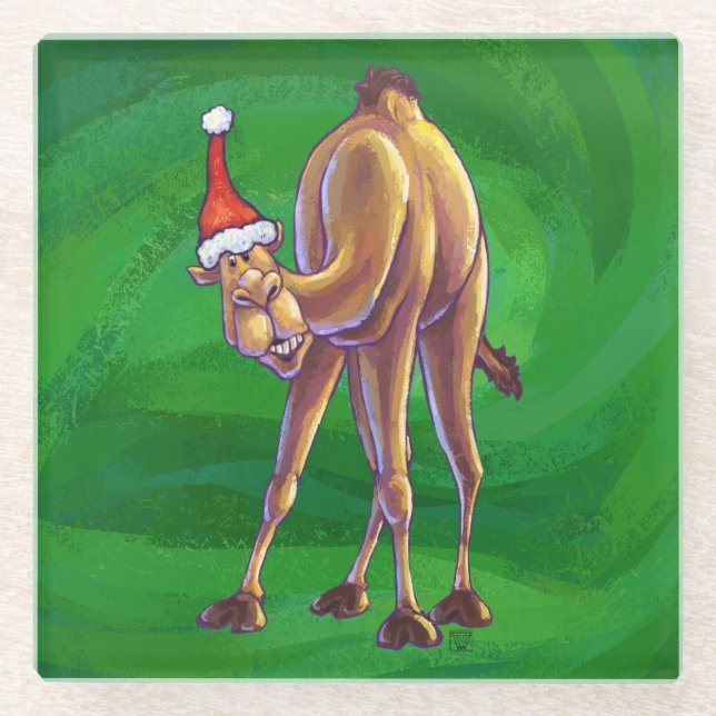 Camel Christmas auf Green Glasuntersetzer (Vorderseite)