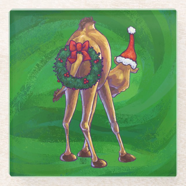 Camel Christmas auf Green Glasuntersetzer (Vorderseite)