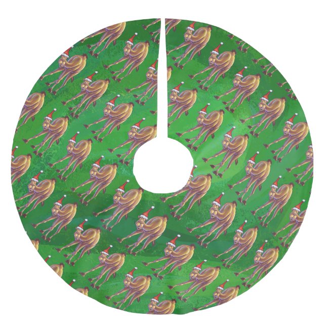 Camel Christmas auf Green Polyester Weihnachtsbaumdecke (Vorderseite)