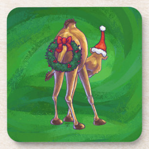 Camel Christmas auf Green Untersetzer