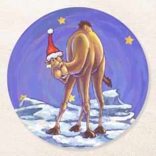 Camel Christmas Runder Pappuntersetzer