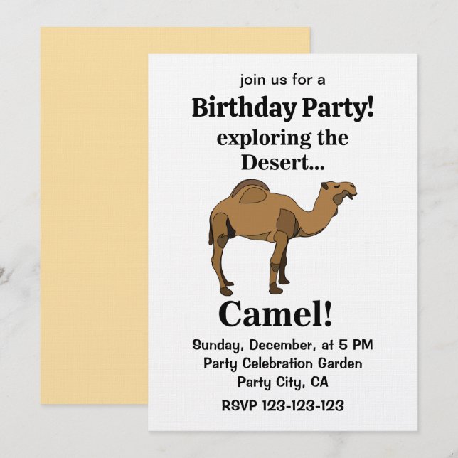 Camel Desert Animal Funny Birthday Party Einladung (Vorne/Hinten)