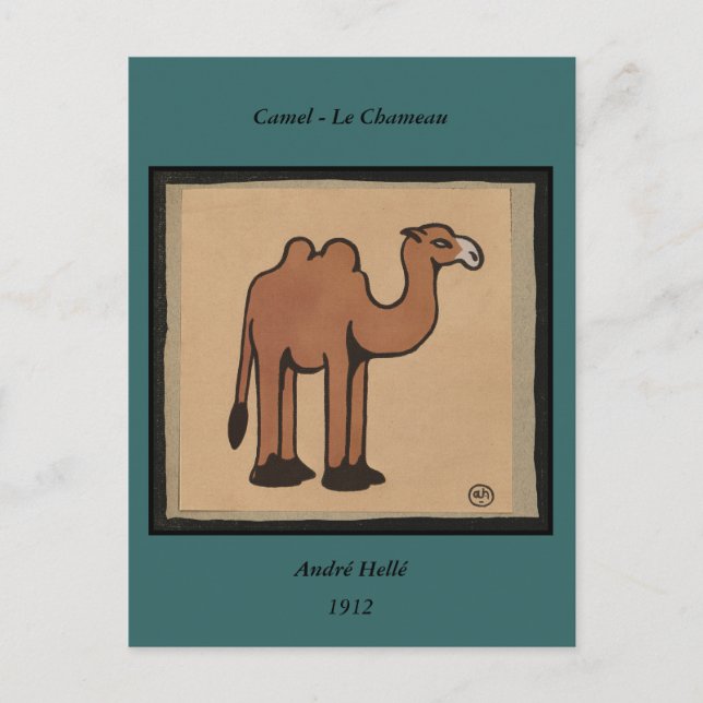 Camel - farbenfrohe antike BuchIllustration Postkarte (Vorderseite)