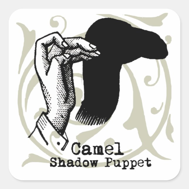 Camel Hand Puppet Shadow Games Vintag Quadratischer Aufkleber (Vorderseite)