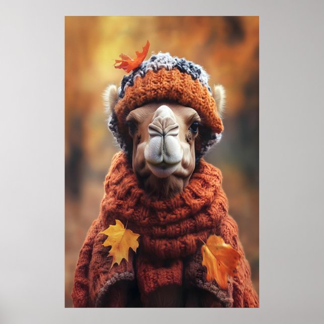 Camel in Fall Clothes Art Print, Cozy Autumn Poster (Vorne)