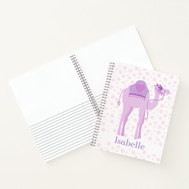 Camel niedliche Whimsy Girls mit lila rosa Namen Notizbuch (Innenseite)