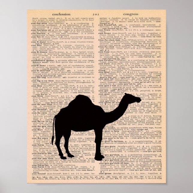 Camel Silhouette Vintages Wörterbuch Kinderzimmer  Poster (Vorne)