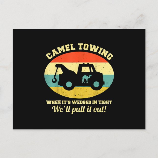 Camel Towing Retro Adult Humor Saying Funny Hallow Ankündigungspostkarte (Vorderseite)