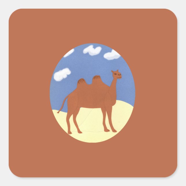 Camel Whimsical über die Dünen der Wüste Quadratischer Aufkleber (Vorderseite)