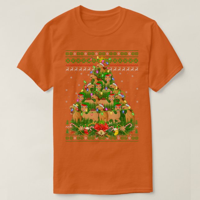 Camel Xmas Licht Tree Santa Camel Ugly Christma T-Shirt (Design vorne)