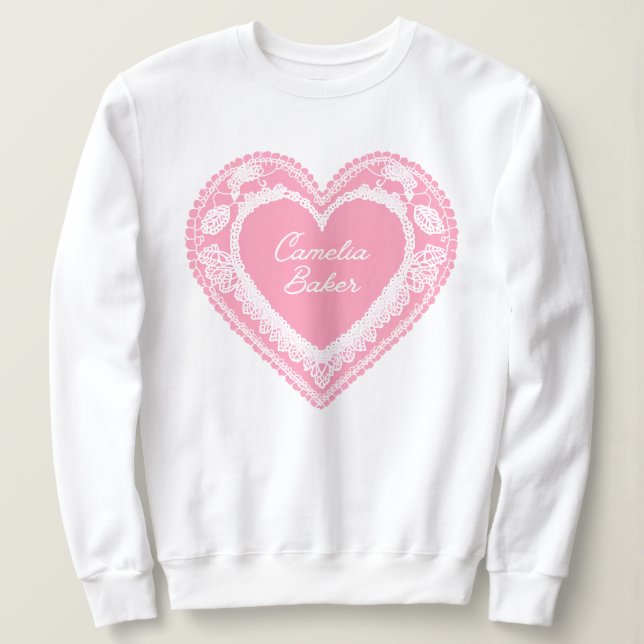 Camelia Baker Pink Lace Heart Sweatshirt (Design vorne)