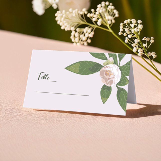 Camellia und Grüne Einfache Hochzeit Platzkarte (Camellia and Greenery Simple Elegant Wedding Place Card)
