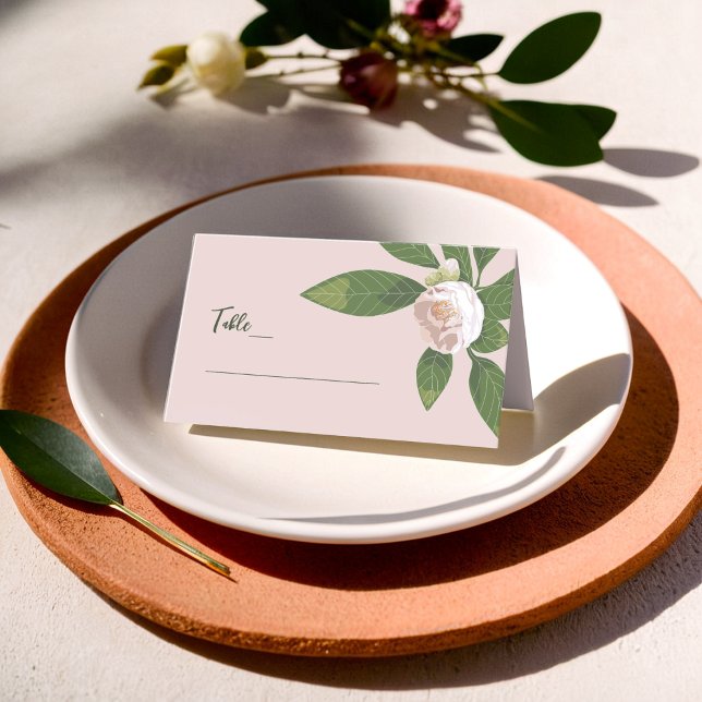 Camellia und Grüne Einfache Hochzeit Platzkarte (Camellia and Greenery Simple Elegant Wedding Place Card)